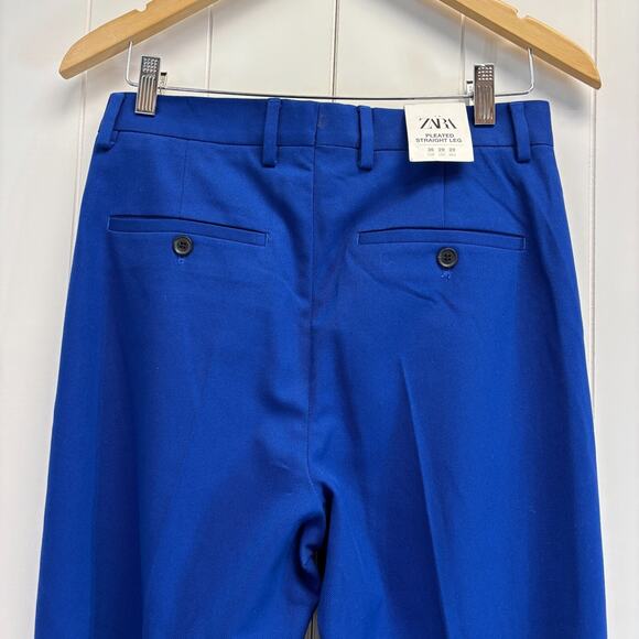 Zara Womens Cuffed Dopamine Chic Pleated Trousers Size 29 Blue Hipster Mod NWT - Picture 10 of 10